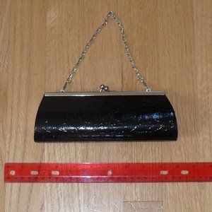 Hard Case Faux Snake Skin Evening Clutch with Concealable Chain